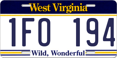 WV license plate 1FO194