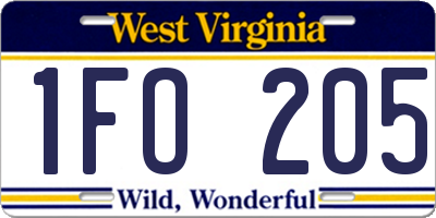 WV license plate 1FO205