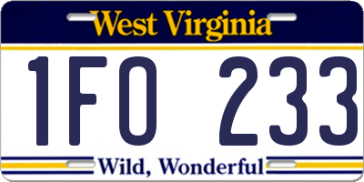 WV license plate 1FO233