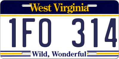 WV license plate 1FO314