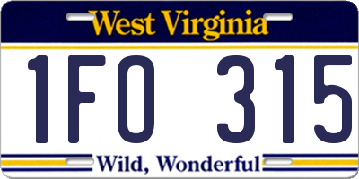 WV license plate 1FO315