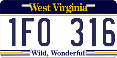 WV license plate 1FO316