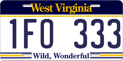 WV license plate 1FO333