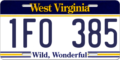 WV license plate 1FO385