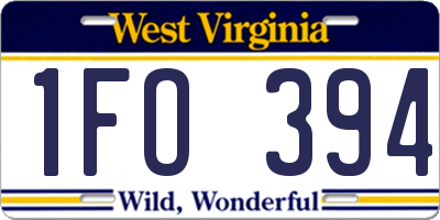 WV license plate 1FO394