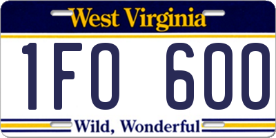 WV license plate 1FO600