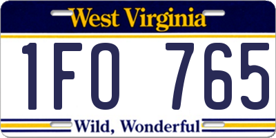 WV license plate 1FO765