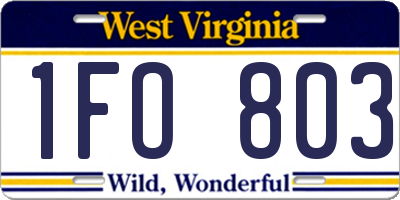 WV license plate 1FO803