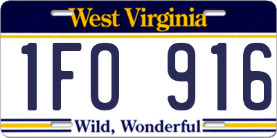 WV license plate 1FO916