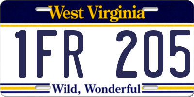 WV license plate 1FR205