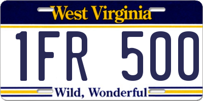WV license plate 1FR500