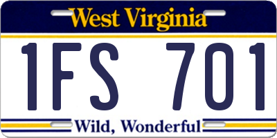 WV license plate 1FS701