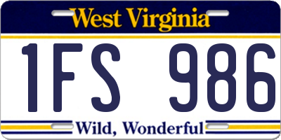WV license plate 1FS986