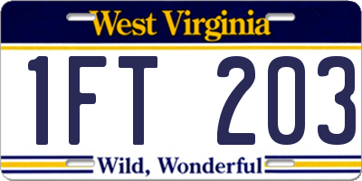 WV license plate 1FT203
