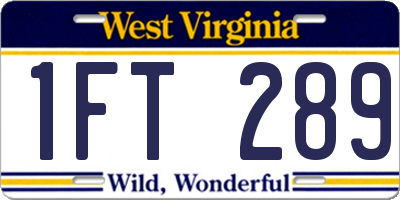 WV license plate 1FT289
