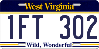 WV license plate 1FT302