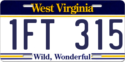 WV license plate 1FT315