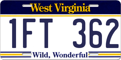 WV license plate 1FT362