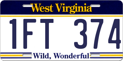 WV license plate 1FT374