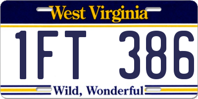 WV license plate 1FT386