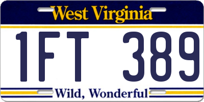 WV license plate 1FT389