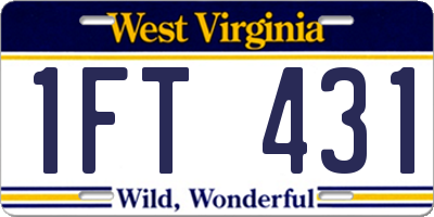 WV license plate 1FT431