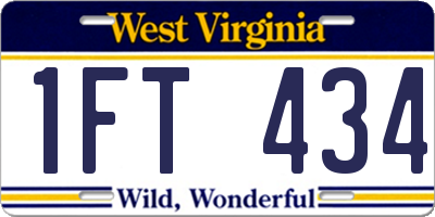 WV license plate 1FT434