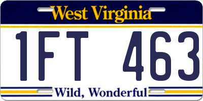 WV license plate 1FT463