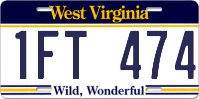 WV license plate 1FT474