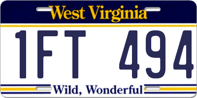 WV license plate 1FT494
