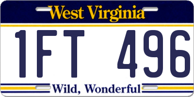 WV license plate 1FT496