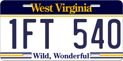 WV license plate 1FT540
