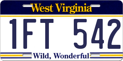 WV license plate 1FT542