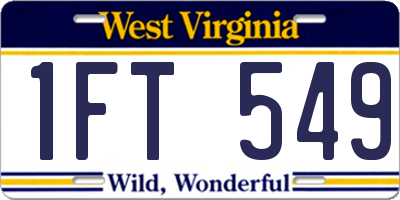 WV license plate 1FT549