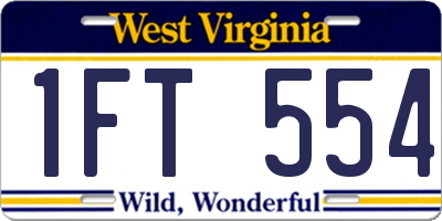 WV license plate 1FT554