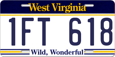 WV license plate 1FT618