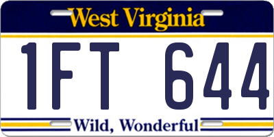 WV license plate 1FT644