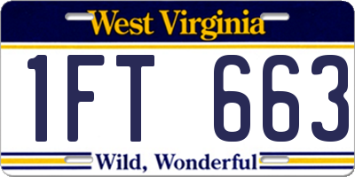 WV license plate 1FT663