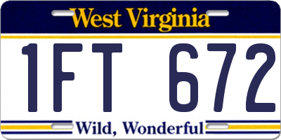 WV license plate 1FT672