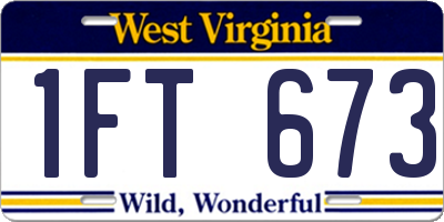 WV license plate 1FT673