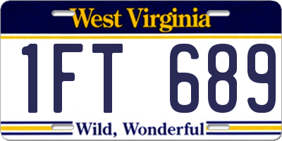 WV license plate 1FT689