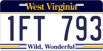 WV license plate 1FT793