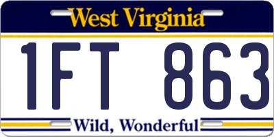 WV license plate 1FT863