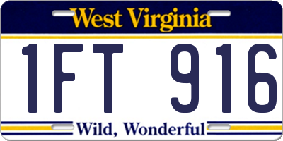 WV license plate 1FT916
