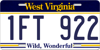 WV license plate 1FT922