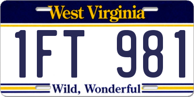 WV license plate 1FT981
