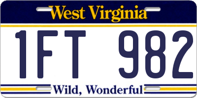 WV license plate 1FT982