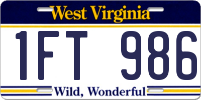 WV license plate 1FT986