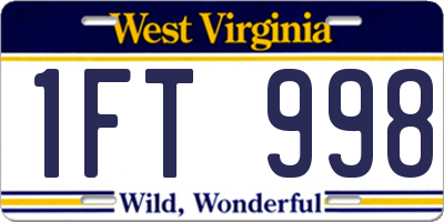 WV license plate 1FT998