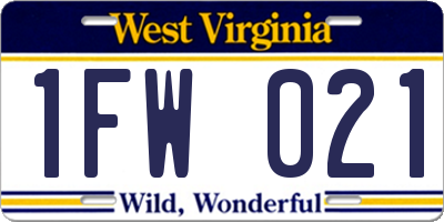 WV license plate 1FW021